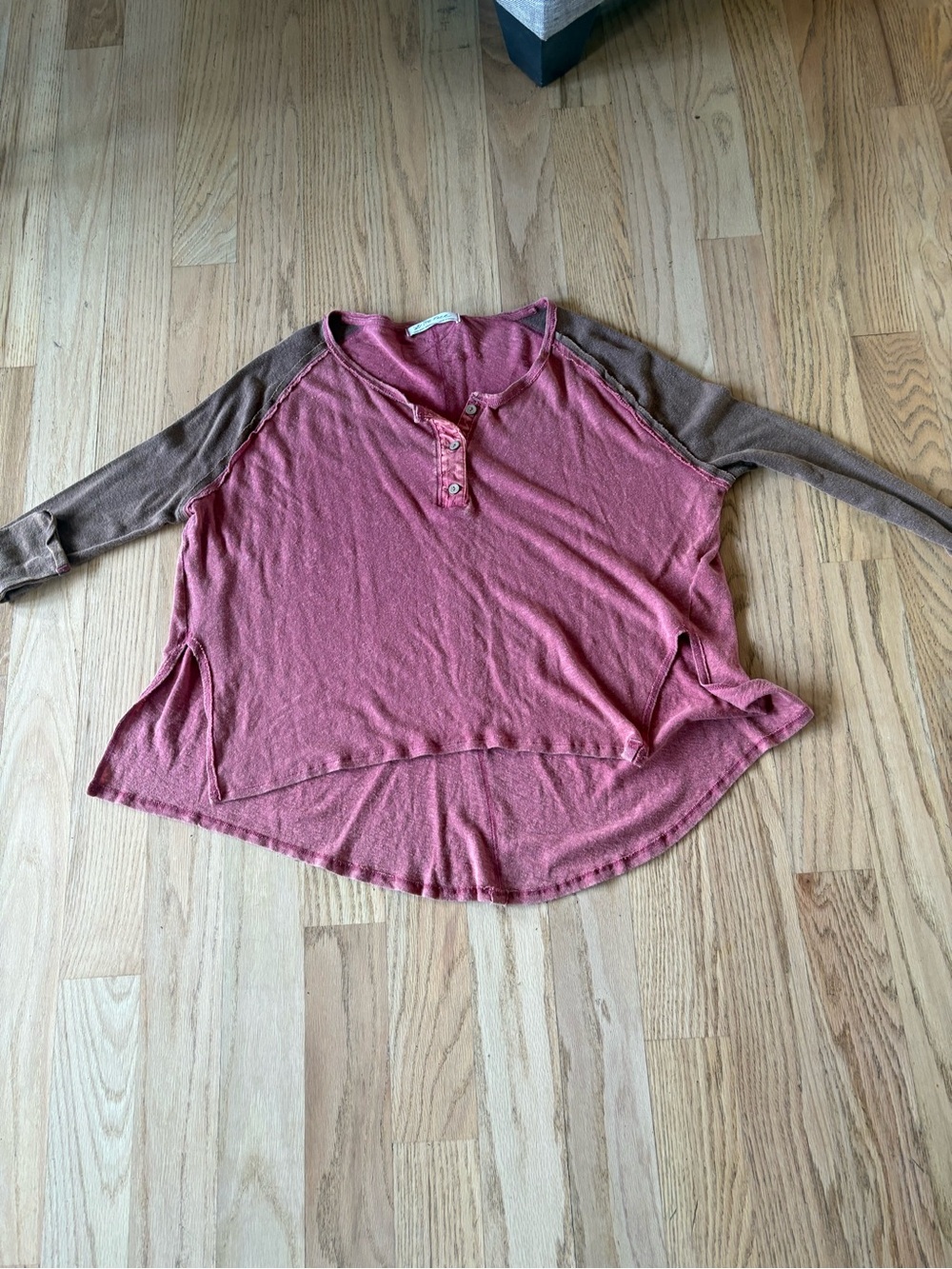 We The Free Two-Tone Henley Top in Rose and Brown